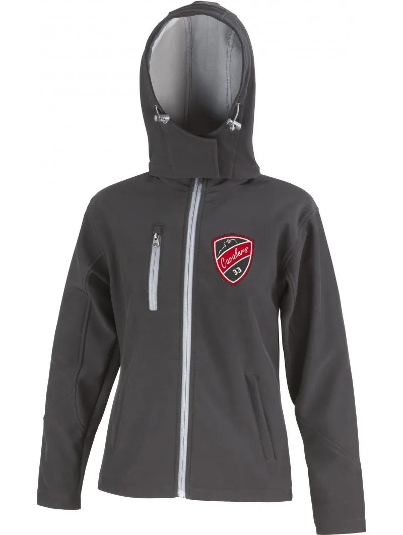 Veste softshell Femme Ecuries Cavalers à capuche détachable, respirante, imperméable et coupe vent cintrée