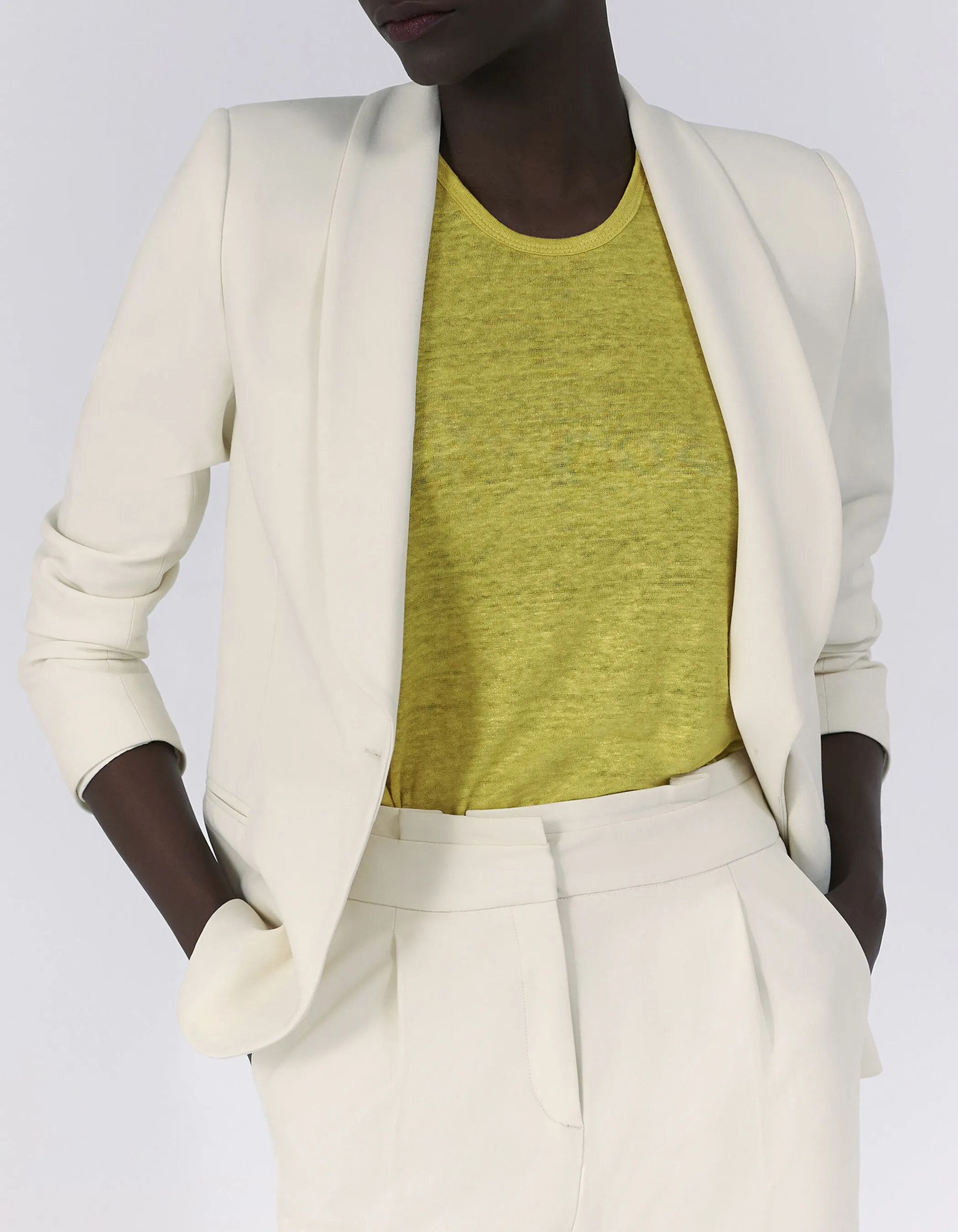 Veste tailleur écru col châle Femme