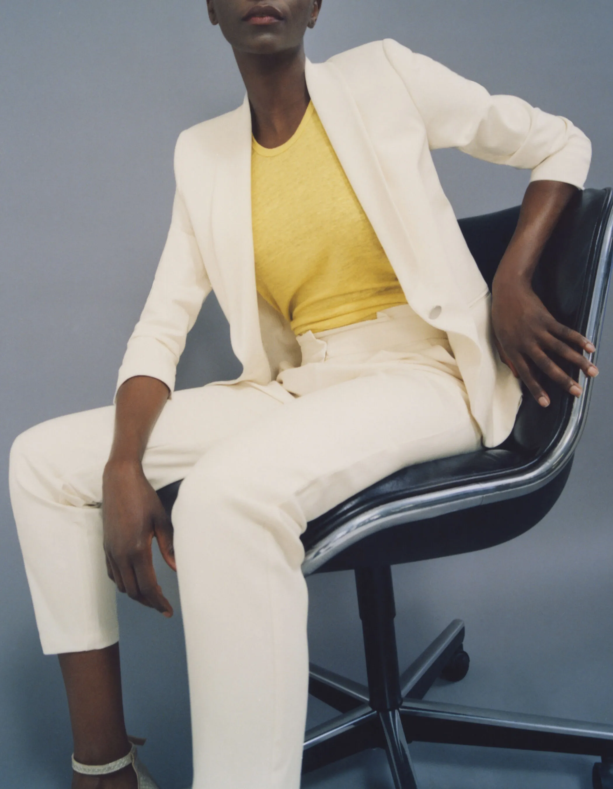 Veste tailleur écru col châle Femme