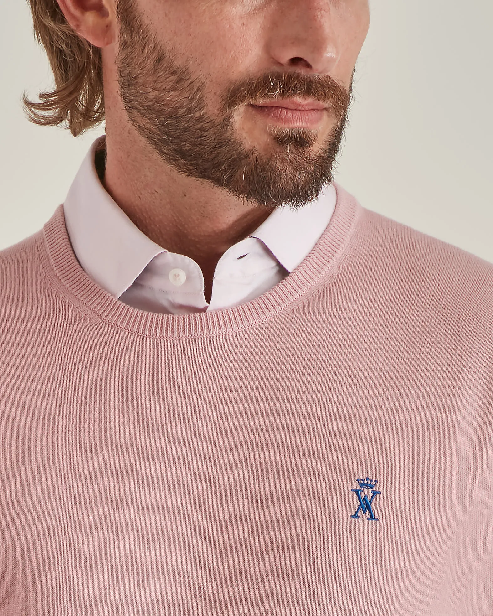 Vicomte A. Pull à Col Rond Homme 100% Coton Rose Camargue