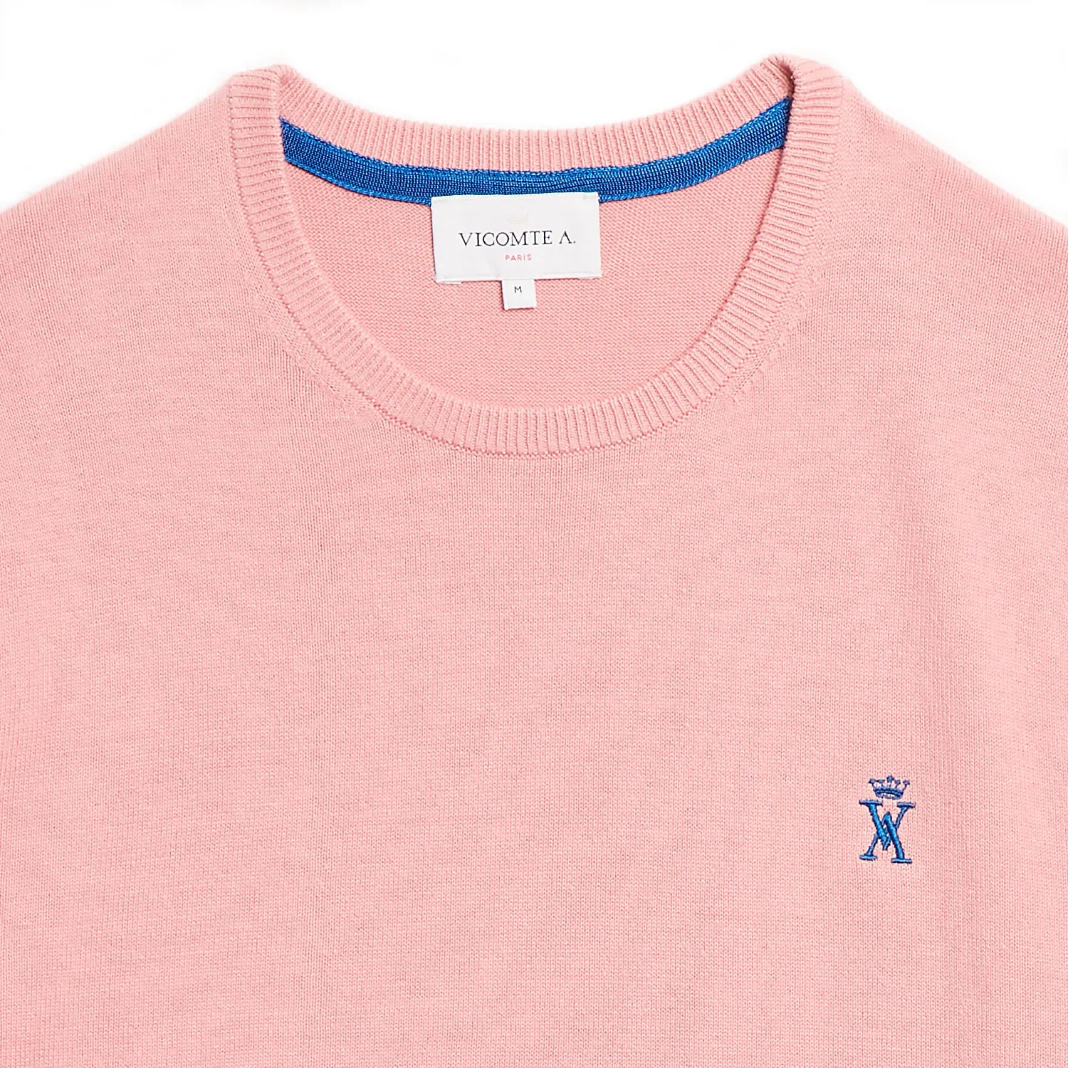 Vicomte A. Pull à Col Rond Homme 100% Coton Rose Camargue