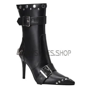 À Boucle Noir Bottines Femme Bottes Hautes Femme Moderne Boots Martin Simili Cuir Bout Pointu Talons Hauts